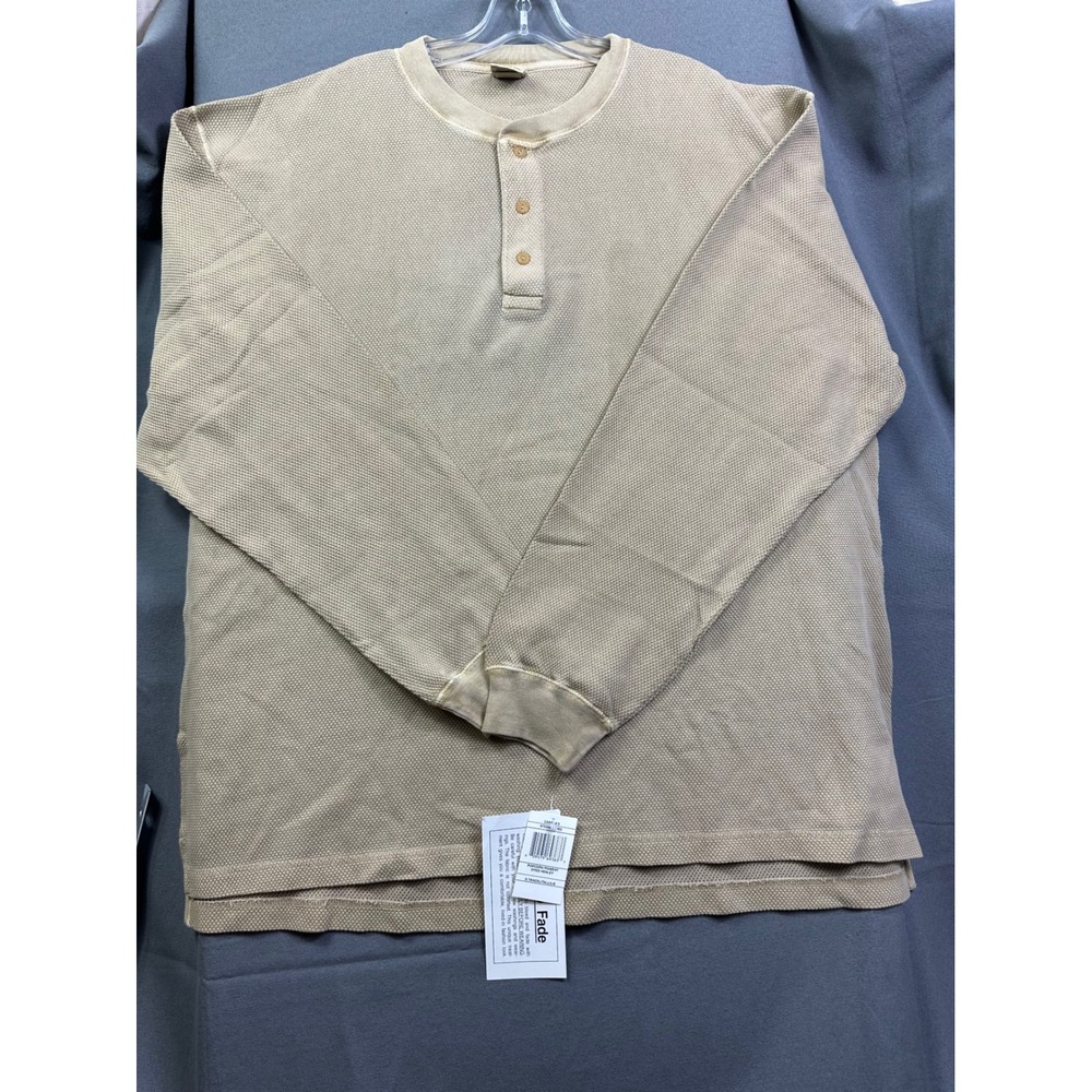 Cabelas‎ Mens 2XL Tall Popcorn Pigment Dyed Henley Shirt Tan Long Sleeve Cotton
